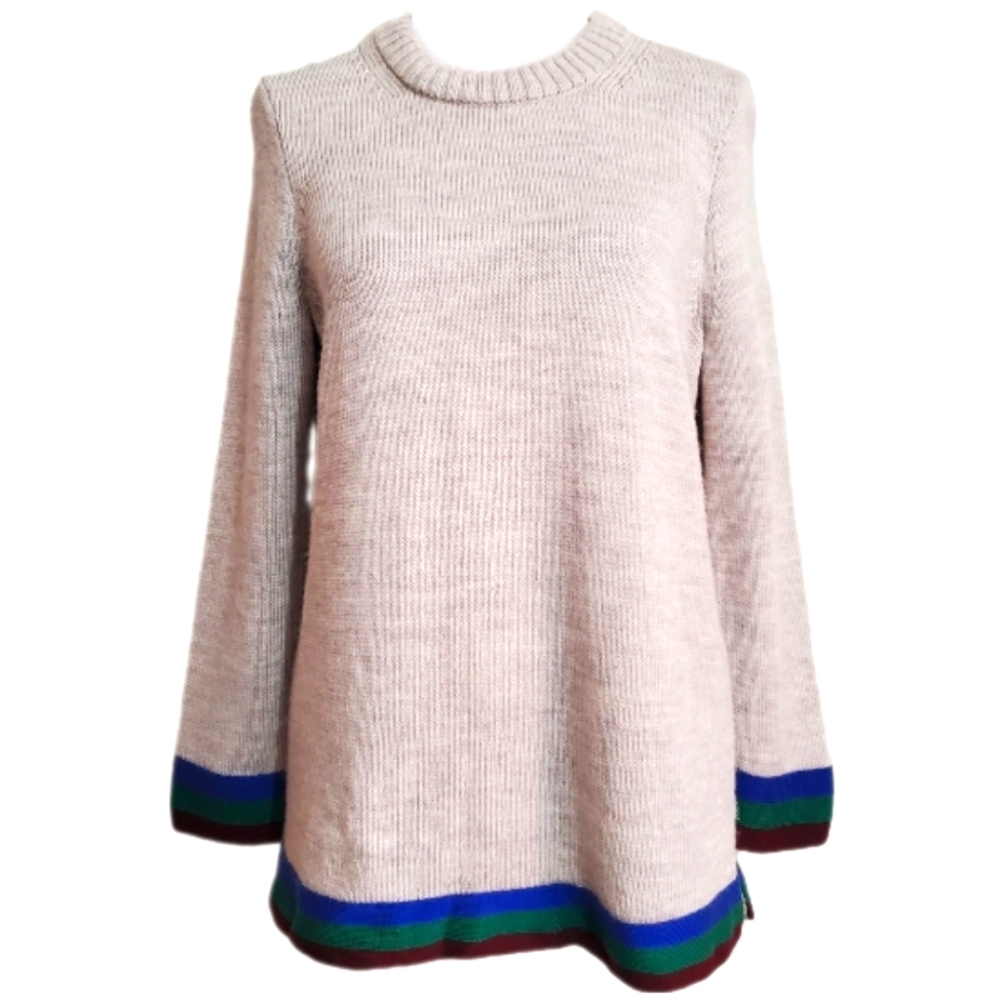 J. Crew 100% wool heather gray color block crewneck long sleeve knit sweater S